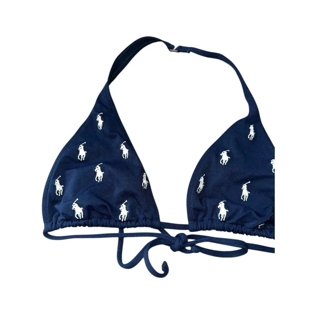 Vintage Polo Ralph Lauren Bikini Medium Navy Blue Embroidered White Pony 90s